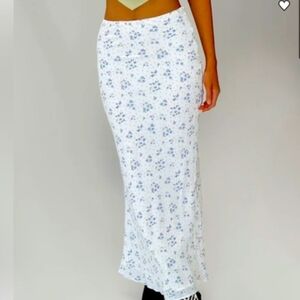 Princess Polly White Ivory Maxi Skirt with Blue Cottagecore Floral Print